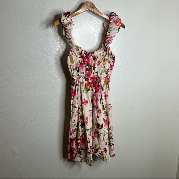 NWT Abercrombie & Fitch Puff Sleeve Babydoll Ruched Floral Linen Cotton M - Picture 8 of 12